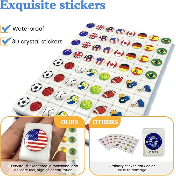 Seaside Escape Game Blocks， Mahjong Tile Game Sets with 65 Tiles 30mm Flag and Ball Pattern with Handbag for Spring Picnic Party Gift.