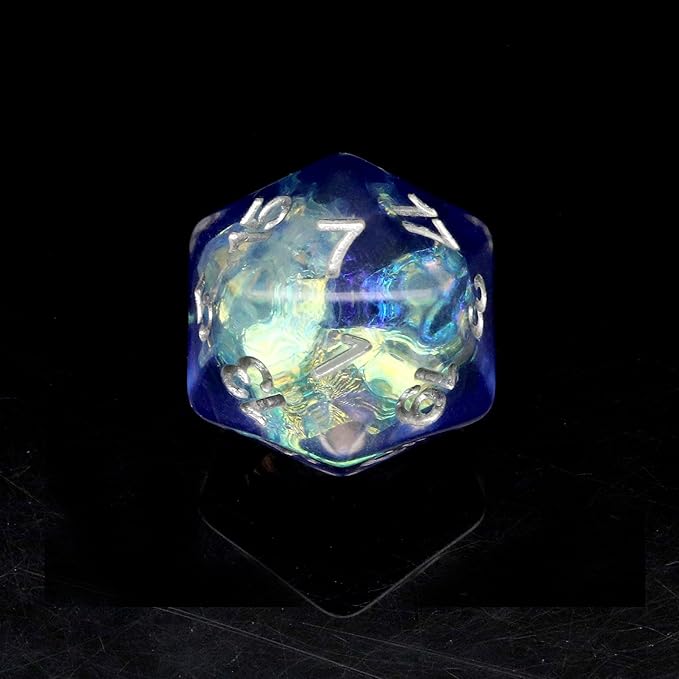 Haxtec Resin DND Dice Set 7PCS Blue Clear Iridecent Mylar Polyhedral D&D Dice for Roleplaying Dice Games as Dungeons and Dragons-Blue Clear Galaxy