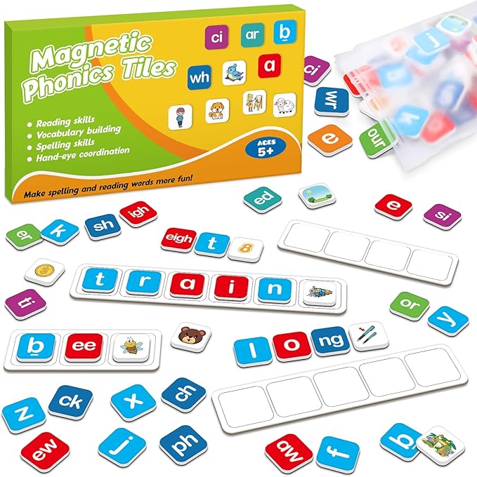 Magnetic Letter Tiles, Phonics Spelling Games Speech Therapy Phonemic Awareness Alphabet Fridge Magnets Learn to Read Science Reading Manipulative Elkonin Box Preschool Kindergarten Classroom