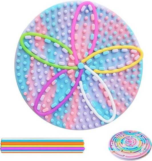 Sensory Activity Board for Kids and Adults, Double-Sided Silicone Fidgets Toys - Silent, No Mess, for Calming, Stress Anxiety, ADHD&Autism - Includes Portable Travel Bag & 12 Strings, Purple