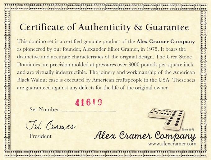 Alex Cramer 'Cabin Club' Classic Domino Set with Black Walnut Case - Premium Quality 28 Indestructible Double Six Dominoes (Double 6 Dominos Set)