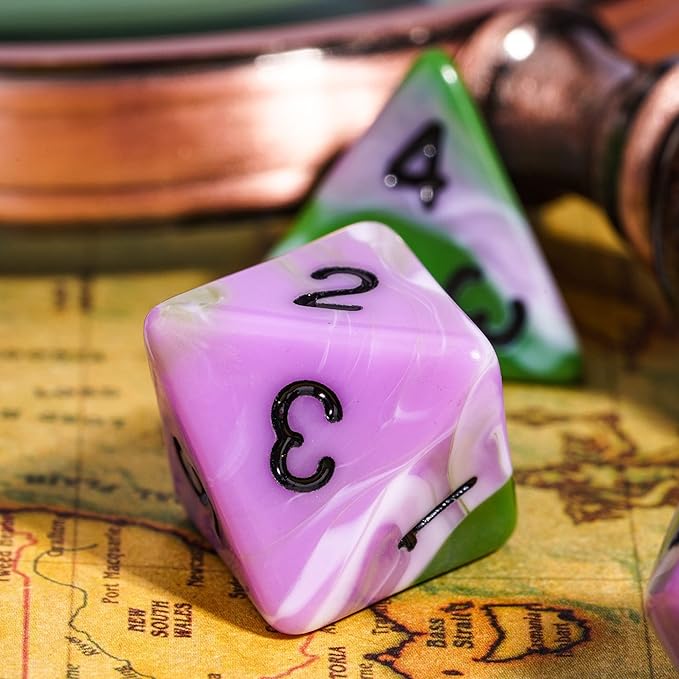 7-Die DND Dice Set Polyhedral Dice Set with a Leather Dice Bag, D&D Dice Set for Dungeons and Dragons, RPG, MTG Table Games (Tricolor GPW)