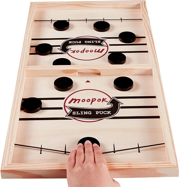 Fast Sling Puck Game - Fast Action Foosball Table Super Winner Wooden Air Hockey Board Game - Desktop Battle Slingshot Game - Fun for Family Game or Party with Friends