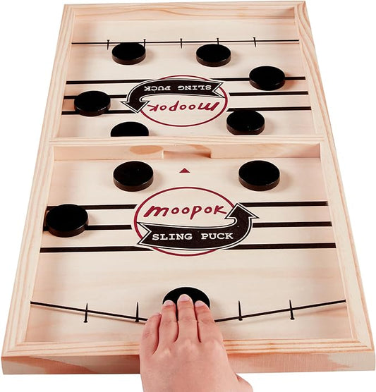 Fast Sling Puck Game - Fast Action Foosball Table Super Winner Wooden Air Hockey Board Game - Desktop Battle Slingshot Game - Fun for Family Game or Party with Friends