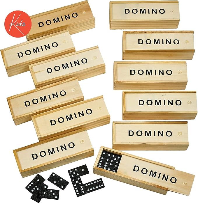 Kicko Mini Wooden Dominoes Set - 12 Pack - Miniature Classic Board Games - Small Blocks, Educational Toys, Game Tiles, Leisure Time, for Teens and Adults