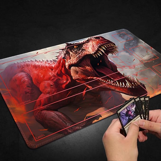 Playmat for MTG, with Free Storage Bags,Game Mat 24 x 14 inches, TCG and Board Game Mat for Cards,Mousepad Desk Mats (Dinosaur 1-Auxiliary Combat)