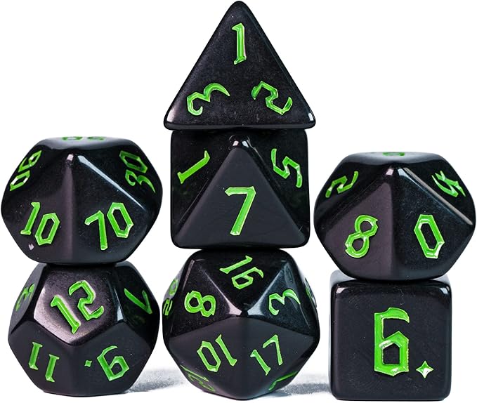 7-Die DND Dice Set Polyhedral Dice Set with a Leather Dice Bag, D&D Dice Set for Dungeons and Dragons, RPG, MTG Table Games (Black)
