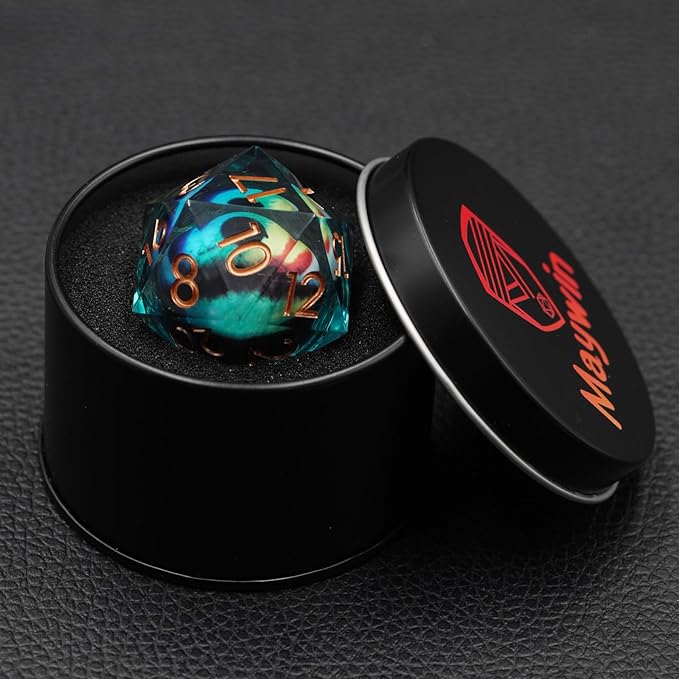 Dungeons and Dragons DND Dice D20, Moving Eyeball Liquid Core Dice Set D&D 33MM Oversized D20 Single Sharp Edge Resin dice with Gift Case, Polyhedral Dice for Role Playing Game
