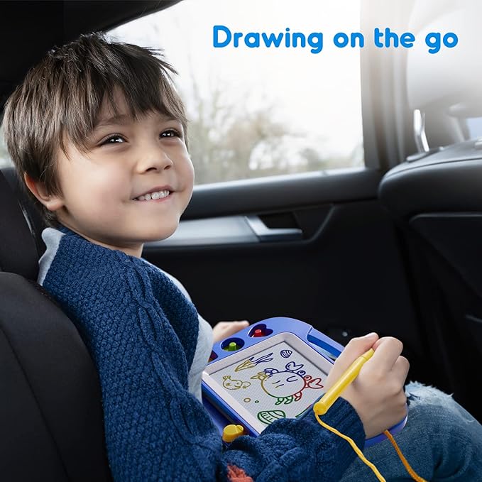 SGILE Magnetic Drawing Board for Kids, Colorful Erasable Doodle Board with Magnet Pen, Painting Sketch Pad with Three Stamps, Travel Toy, Birthday Gift, Educational Learning Toy for Toddlers, Blue