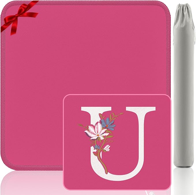 Mahjong Mat | Neoprene Anti-Slip Noise Reduction, Simple Design & Embroidery | 32.4x32.4 Inch Pink | Perfect for Mahjong, Board Games & Tile Games | Elegant Gift(Custom U Letter)