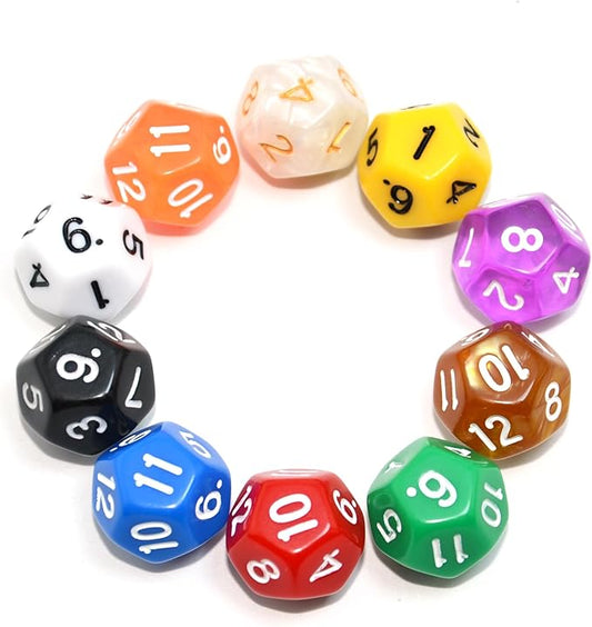 SmartDealsPro 10-Pack D4 D6 D8 D10 D12 Multi Colored Polyhedral Dice for for Dungeons and Dragons DND RPG MTG Table Games (Mix Color(Opaque&Pearl&Transparent, D12)