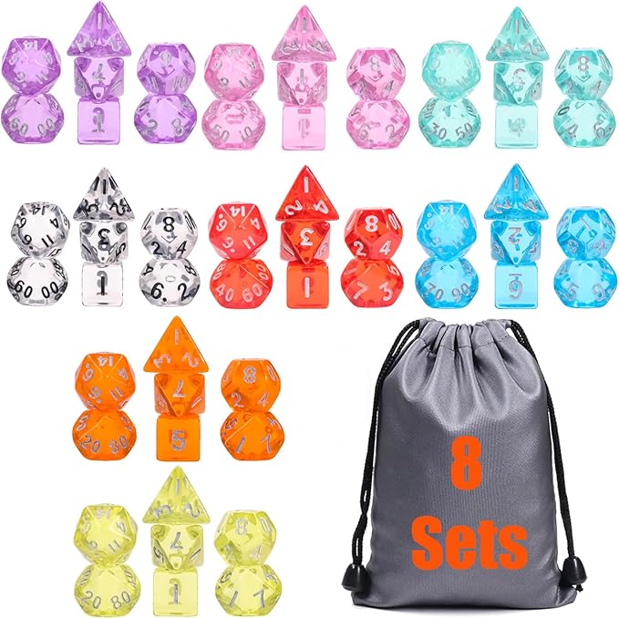 8 Sets Polyhedral RPG Mini Dice (56pcs),10mm Mini Dice Set,10mm Mini Transparent DND Magic The Gathering Dice Set for MTG,RPG,D&D Dungeons and Dragons Role Playing Game