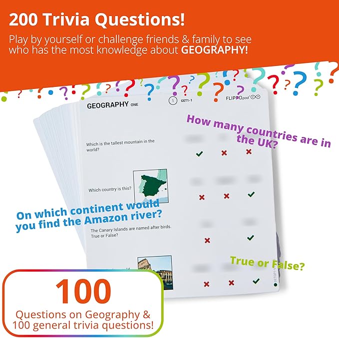 Quiz Device Game - Geography Trivia Quiz Game - 25 Cards - 200 Questions - Educational & Fun - Ideal Travel Games for Kids - Family Quiz Games - Portable Pack - Age 6+