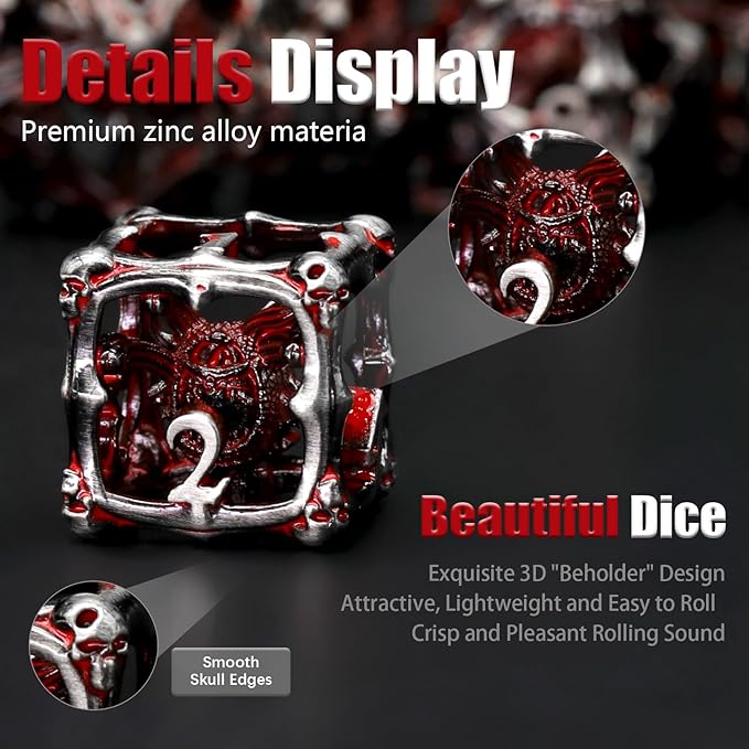 Beholder Dice Set DND, Dragon Eye Dice, ZHOORQI 7PC/Set Polyhedral Dices for Dungeons and Dragons, RPG, Eye Monster D&D Gifts（Eye-Blood Red）