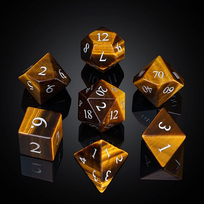 UDIXI Stone DND Dice Set, 7PCS Tiger's Eye Gemstone D&D Dice for Dungeons and Dragons, Role Playing Dice for RPG Table Games