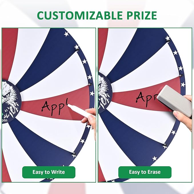 WinSpin 24" Prize Wheel 16 Slots Dual-use Spinning Game Dry Erase Floor Stand Eagle Head Carnival Party Tradeshow