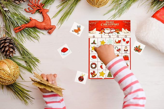 MISS FANTASY Christmas Bingo Game for Kids - 24 Players Bingo Cards Christmas Games Crafts Christmas Bingo Game for Large Group, Christmas Games for Family Classroom Activities Party Favors Supplies