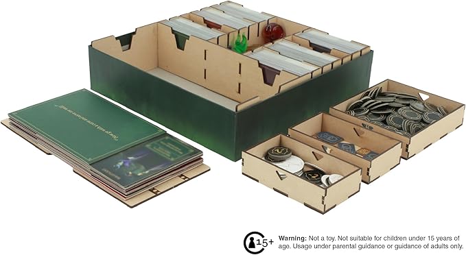The Broken Token Villainous Base Game Compatible Organizer - Wood Storage Box with Multiple Decks & Trays for Tokens - Wooden Game Organizer