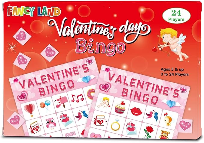 Valentine's Day Bingo Game for Kids 24 Players Valentine Party Game