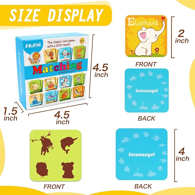 Animal Matching Memory Game Flash Cards for Toddlers,Letter Matching Memory Card Game,Fun Alphabet Flash Cards ABC Learning, Preschool Learning Activities Educational Toys for Boys & Girls Age 4 to 8