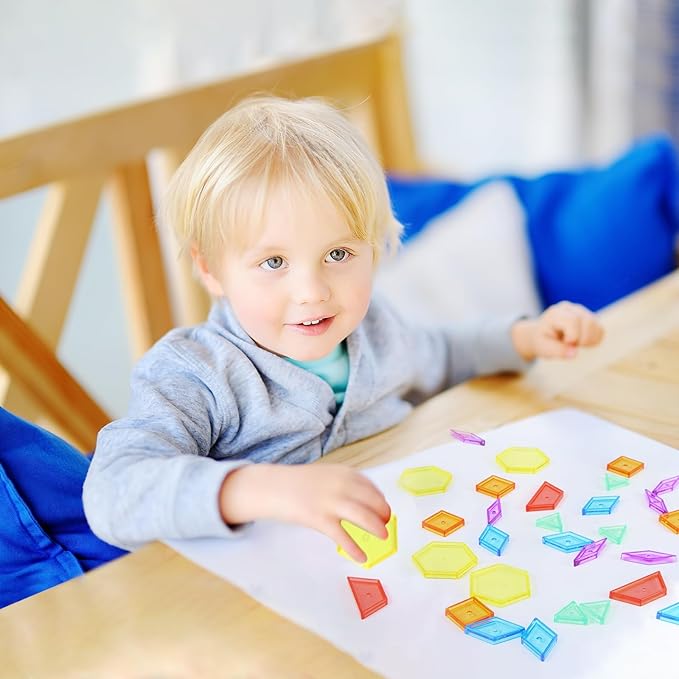 140 Pcs Transparent Pattern Blocks Set for Light Table, Geometric Shapes Blocks, Math Manipulative for Shape Recognition, Light Table Accessories and Manipulatives