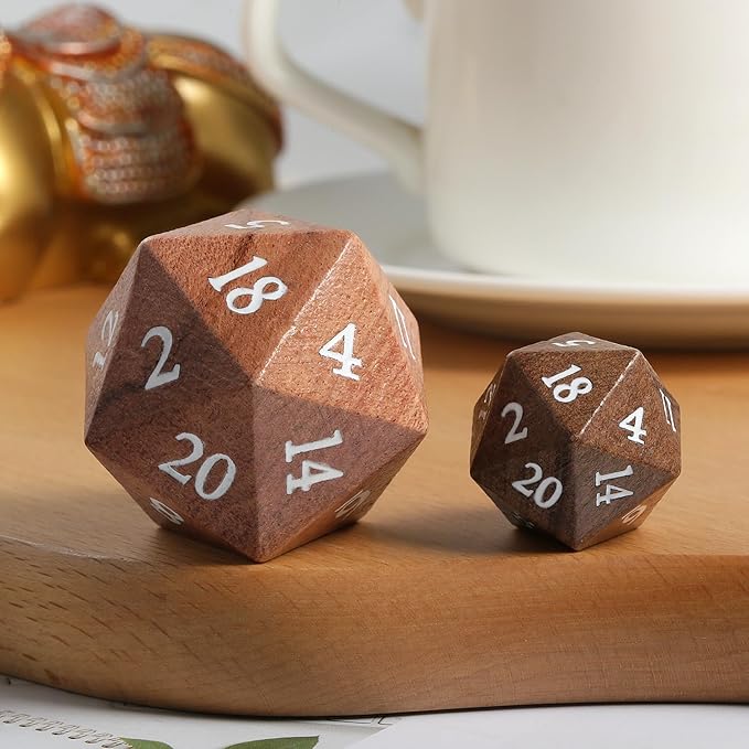 Lager D20 DND Dice Wooden DNDND 33mm Large Wood Die with Gorgeous Gift Box for Dungeons and Dragons (Rosewood)