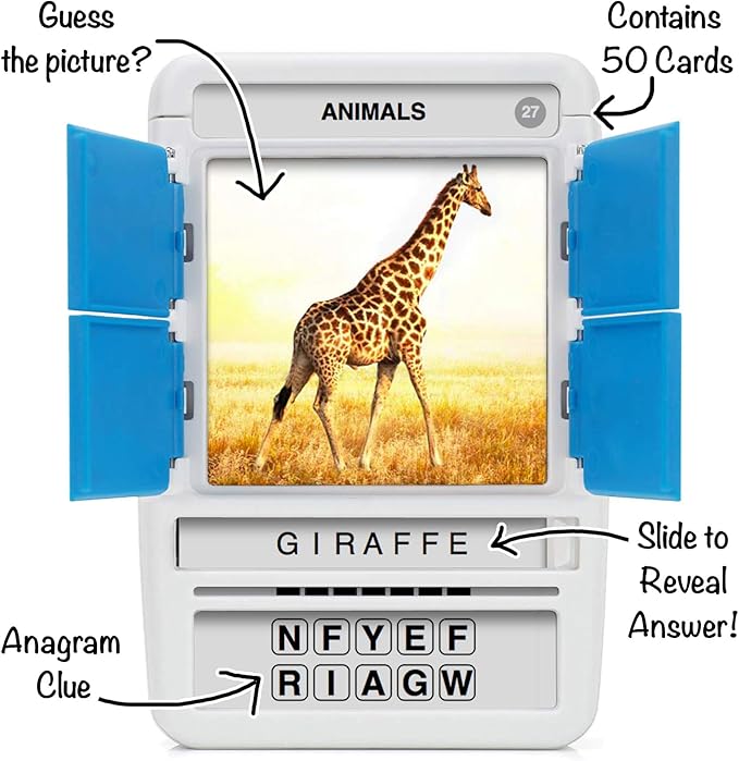 100 PICS Animals Travel Game - Guess 100 Animals | Flash Cards with Slide Reveal Case | Card Game, Gift, Stocking Stuffer | for Kids and Adults | Ages 6+