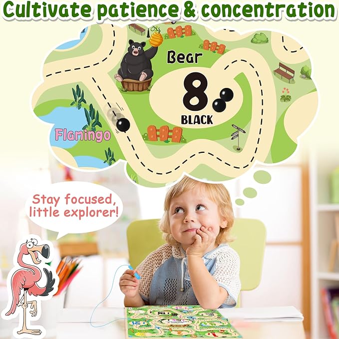 Zoo Adventure Magnetic Color and Number Maze Board Montessori Magnetic Maze for Kids Ages 3-5, Magnetic Color and Counting Maze Toy, Wooden Puzzle Activity Board