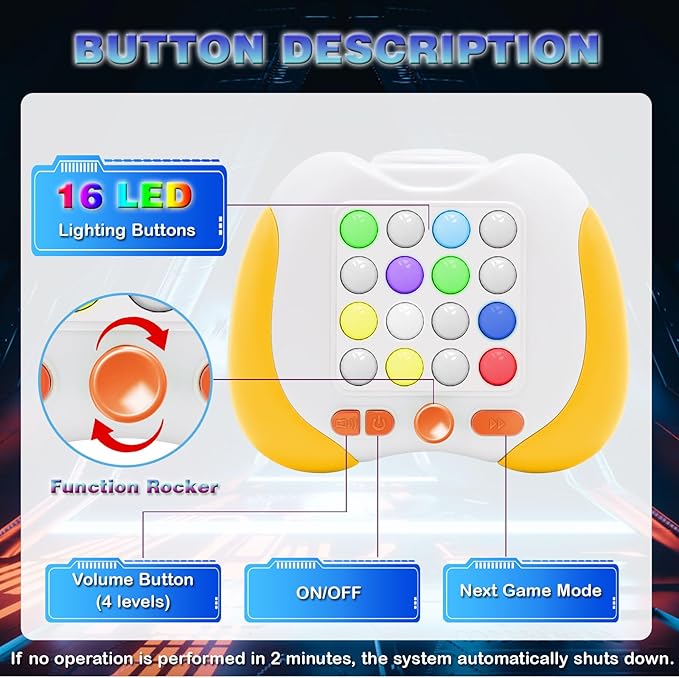 Quick Push Handheld Game for Kids 3-12, 7 Game Mode Flashing Fast Press Push Puzzle Games Sensory Fidget Toys, Christmas Birthday Gifts Travel Toys for Boys Girls Teens Adults - Yellow