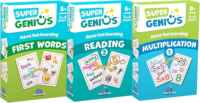 Super Genius Reading 2 - Tabletop Card Game, Fun Flash Card Concentration Matching Game for Kids, Ages 6 and up, 1-6 Players, Teacher Approved, Increase Your Vocabulary, by Blue Orange Games