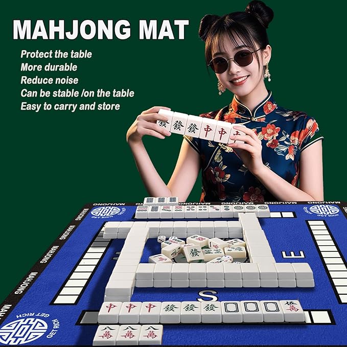 2025 Mahjong Mat,32.4 * 32.4 Inch Mahjong Mat for Table - Premium Noise Reduction and Non-Slip Game Mat Surface for Poker, Board Games Table Mat, Card Games, Tile Games