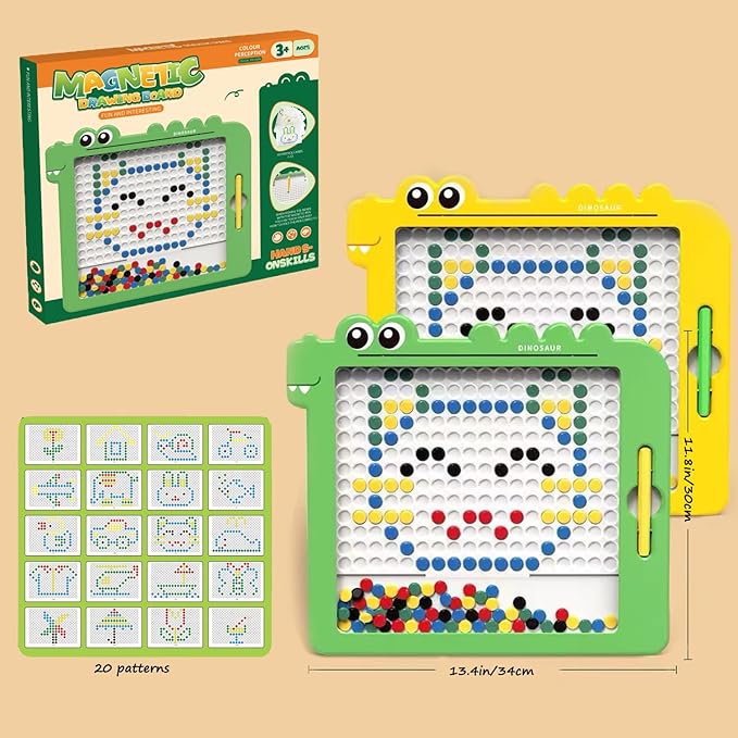 Magnetic Dots Board for Kids Toddlers, Magnetic Drawing Board with Magnetic Pen, Magnetic Dot Art, Montessori Educational Traveling Toy for 2 3 4 5 6 Years Old, 13.4” (Yellow)