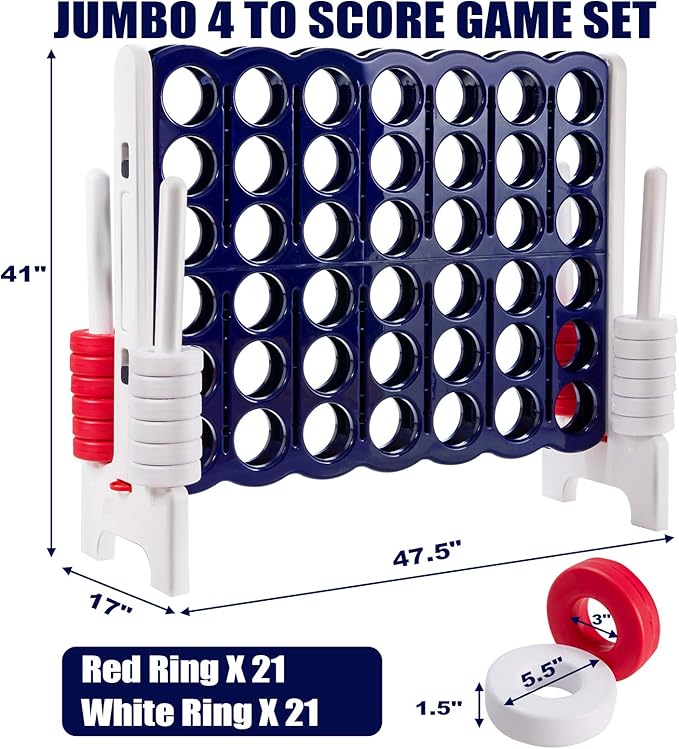 Costzon Giant 4-in-A-Row, Jumbo 4-to-Score Giant Game Set for Kids & Adults, Indoor Outdoor Yard Connect Game, 3.5FT Tall with 42 Jumbo Rings & Quick-Release Slider, Perfect for Family & Party Games