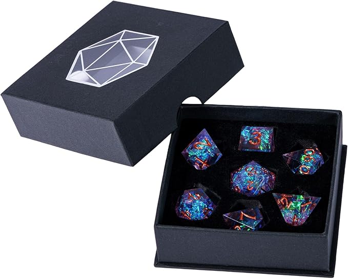 7PCS DND Dice Set,Transparent Sharp Edge Dice Set D&D RPG Polyhedral Die,for Dungeons and Dragons TTRPG Games Roleplaying Games Pathfinder,with Gift Box(Pink with Blue)