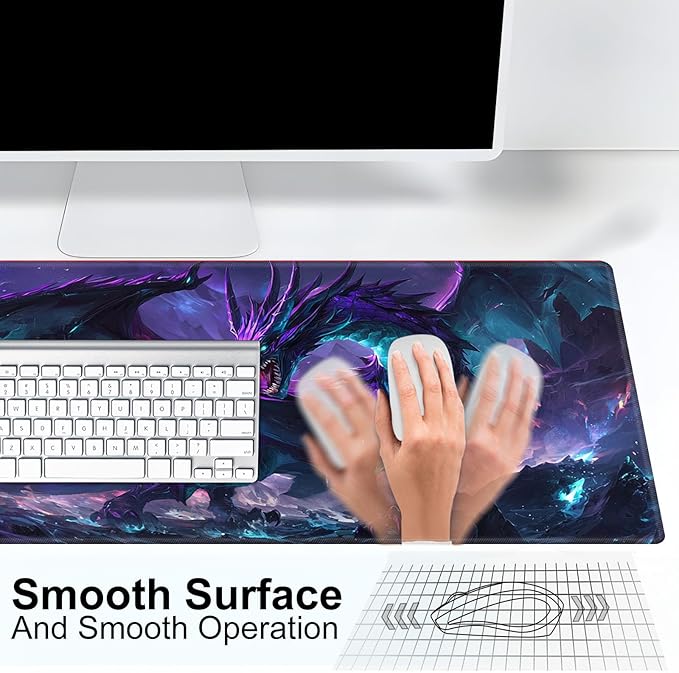 for MTG Playmat for Trading Card Games, Non-Slip Rubber Smooth Surface with Stitched Edges, Durable Desk Pad for Card Games, Custom Anime Playmat, Majestic Dragon Purple Blue Glowin