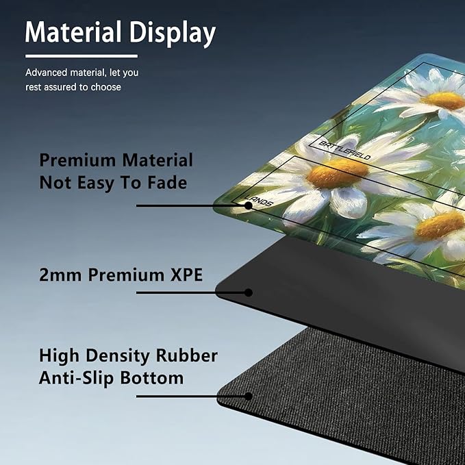 MTG Playmat Size 23.6x13.8in with Storage Bags Portable Playmat TCG and Board Game Mat for Cards Rubber Base Slip-Resistant Mousepad Desk Mat (White Chrysanthemum,with Zone)