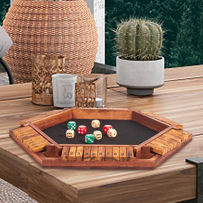 AMEROUS Upgraded 1-6 Players Shut The Box Dice Game, Wooden Board Table Math Game with 16 Dice for Kids Adults, Family Classroom Home Party or Pub