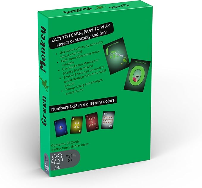 Green Monkey | Strategy Bidding Card Game - Family Game - A Game of Skill for Kids and Adults Ages 8+ | 2-6 Players
