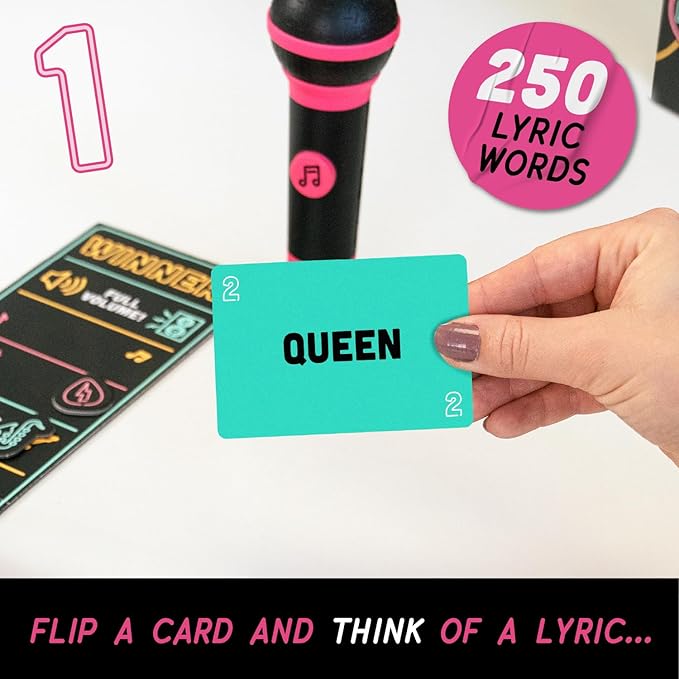 Lucky Egg Official Grab The Mic – Family Karaoke Game, 8+ Year Olds, 2-10 Players - Board Game for Bad Singers with 250 Lyrics (125 Cards) for Hilarious Game Nights & Birthday Party, Kids Gift