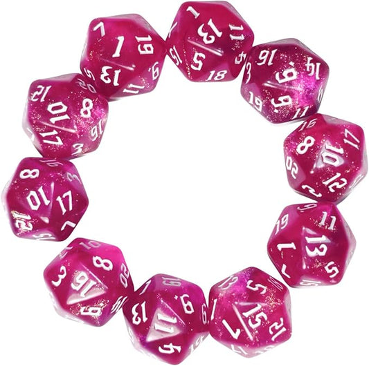 10PCs D20 Polyhedral Dice Set 22mm for DND RPG MTG Dungeons and Dragons Dice (Pink)
