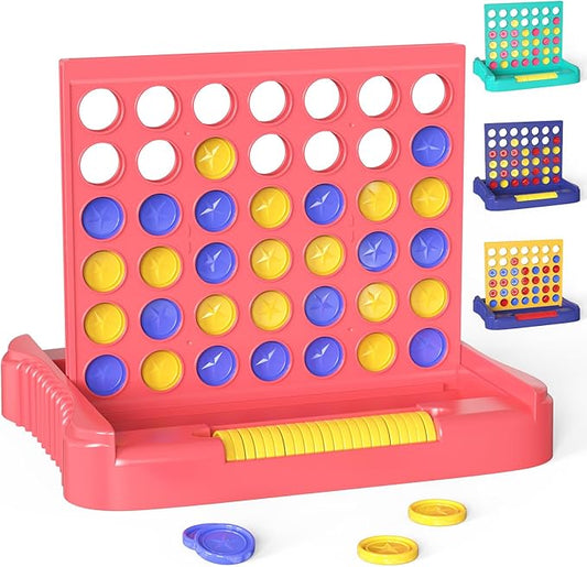 Pup Go 4 in a Row Game, Connect & Win Four in a Row Board Game, Portable 2-Player Strategy Games for Travel, Gift for Girl Age 3 4 5 6 7 8-12, Family Games Foldable Design with 6 Spare Discs Pink