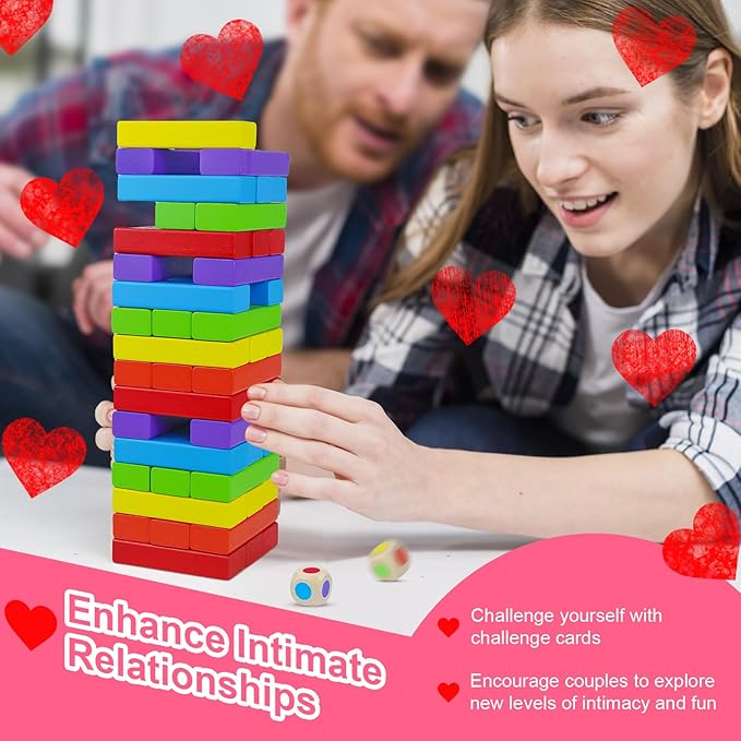 48Pcs Super Naughty Block Tower Game, Lust Tower, Date Night Ideas, Valentine Tumbling Tower Stacking Blocks Game, Couples Games, Valentines Day Gifts for Him, Funny Challenges
