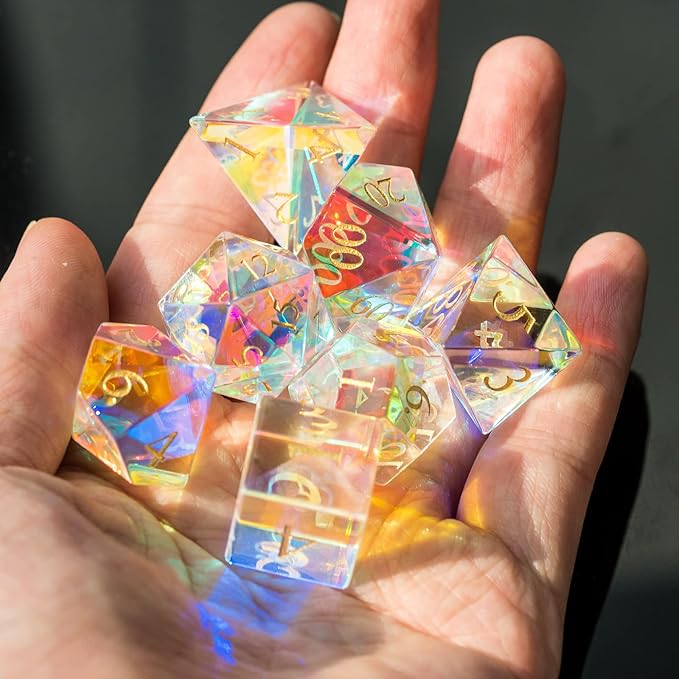 UDIXI Prism Glass RPG Dice Set 7PCS Rainbow Glass DND Dice Set with Gift Box for Dungeons and Dragons D&D Tabletop Games