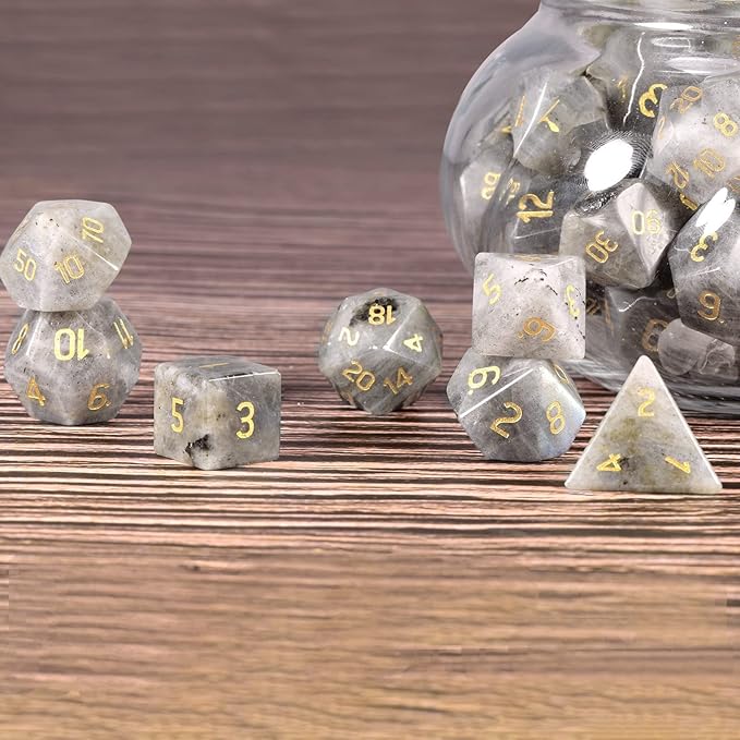 Nupuyai Healing Labradorite Stone D&D Polyhedral Dice Set with Box for Dungeons and Dragons, Set of 7 Table Top Game Dice for RPG MTG Roleplaying Collection