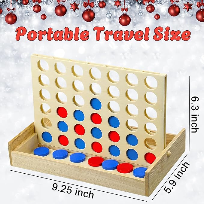 4 in a Row Wooden Connect Board Game, Foldable Line up 4 Game, Classic Strategy Family Fun Toy, Wood Connect Game for Kids and Adults (Travel Size)