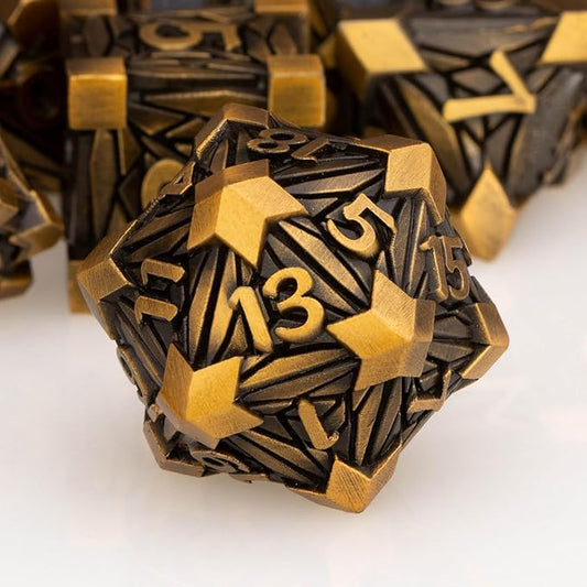 7PCS Metal DND Dice Set with Box, Debris RPG Red D and D Dice for use with D&D Tabletop Games Role Playing Game Polyhedral Dice Set D20 D12 D10 D8 D6 D4