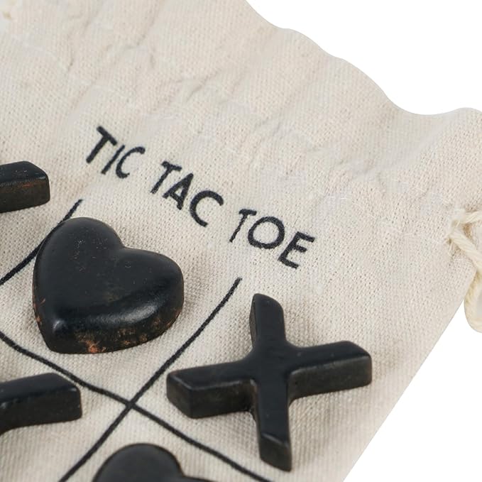 NIKKY HOME Black Heart & Cross Tic Tac Toe 3D Board Game with Cloth Bag Coffee Table Decor Road Trip Travel Game for Friends Family