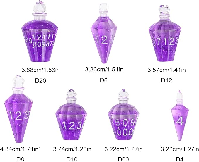 7PCS Potion DND Dice Set,Transparent Sharp Edge Die Set D&D RPG Polyhedral Die,for Dungeons & Dragons, Pathfinder, and TTRPG Roleplaying Games.(Purple)