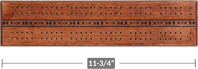 STERLING Games Wooden Cribbage 12 inch Double Track Cribbage Board Playing Cards Included, Wood Burnt Unique Poker Design Cribbage Board for 2 Persons