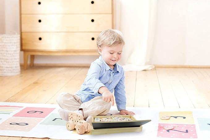 LEXIBOOK EDU100i2 Bio Toys School, Bilingual Spanish/English, Wooden, 50 Word Cards, Alphabet, Educational Game, Medium